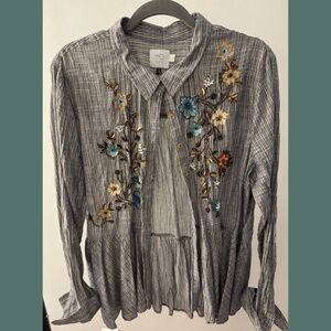 Anthropologie HD in Paris Ella Embroidered Peplum Shirt
